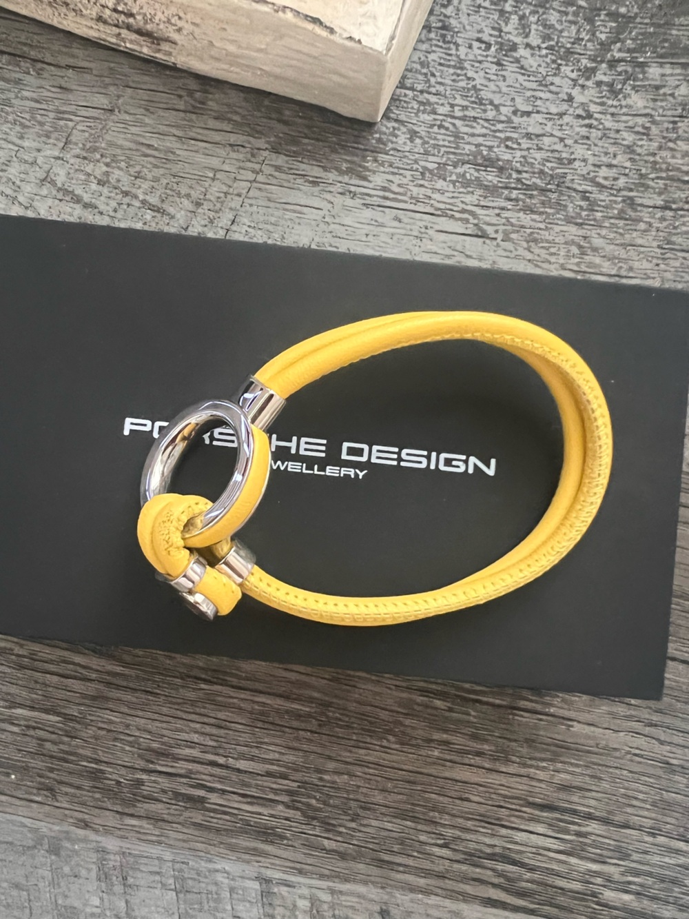 Porsche Design Yellow Leather Loop Bracelet with Silver Ring